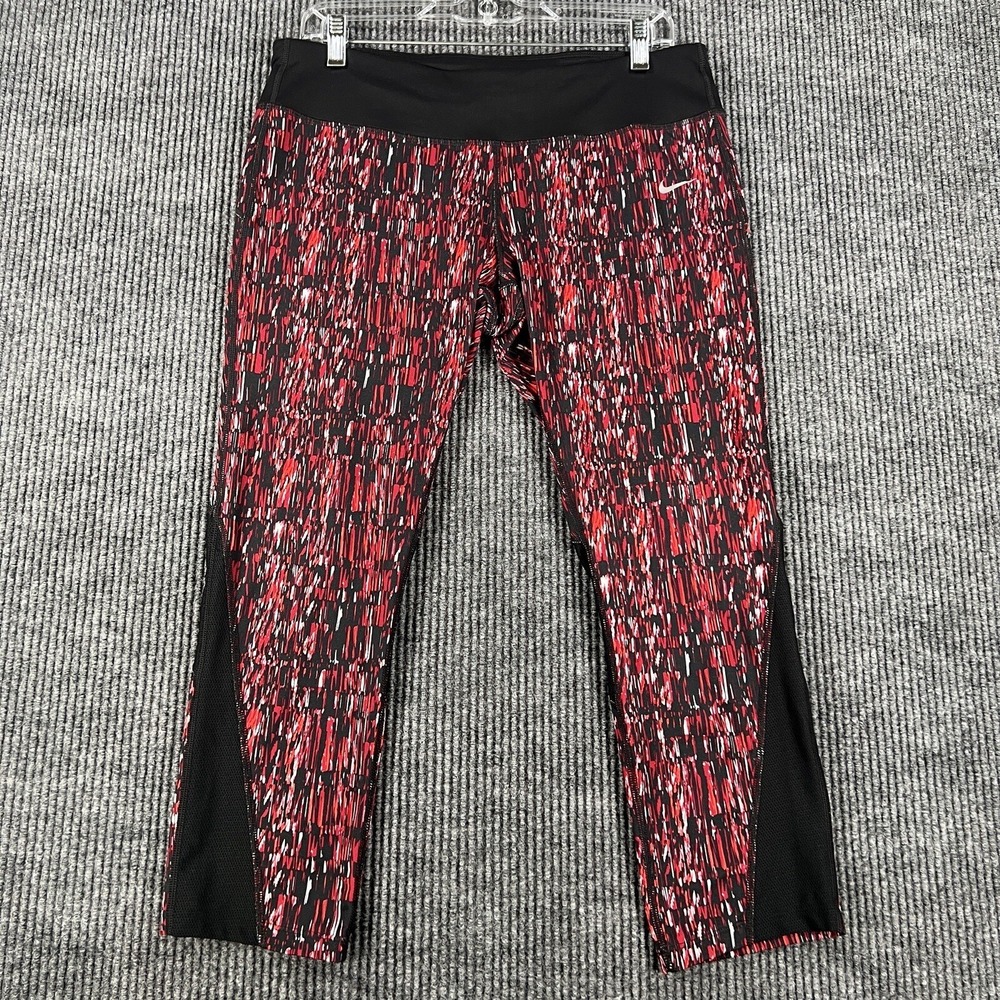 Nike Leggings Dri-Fit Womens XL Extra Large Black & Red Activewear Gym Run Lift